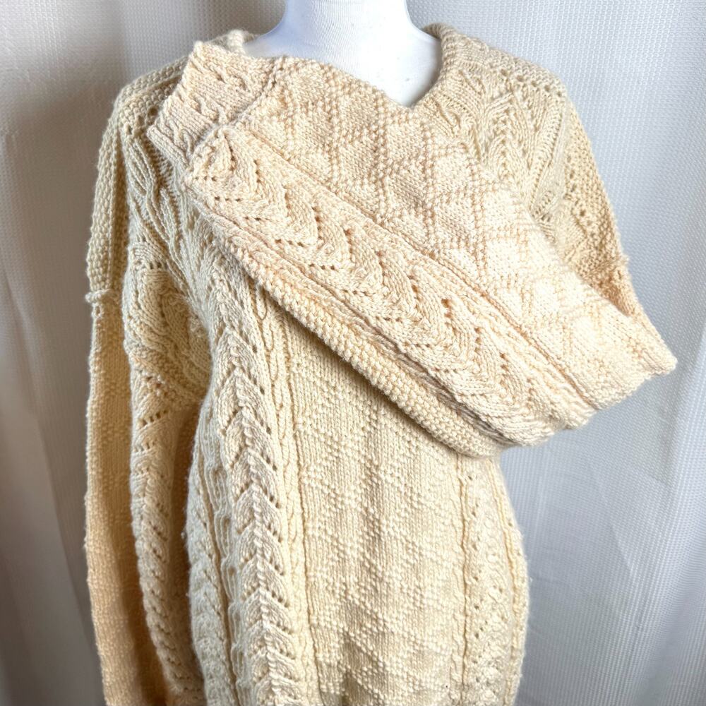 Vintage Hand Knitted Fisherman Sweater Cable Knit Unisex XL Wool EUC
